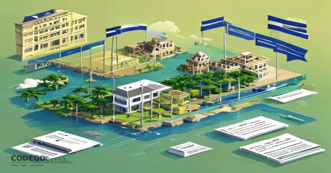 Isometric Barbados landscape with bridgetown colonial architecture silhouette in banking-green, Caribbean blue waters flowing