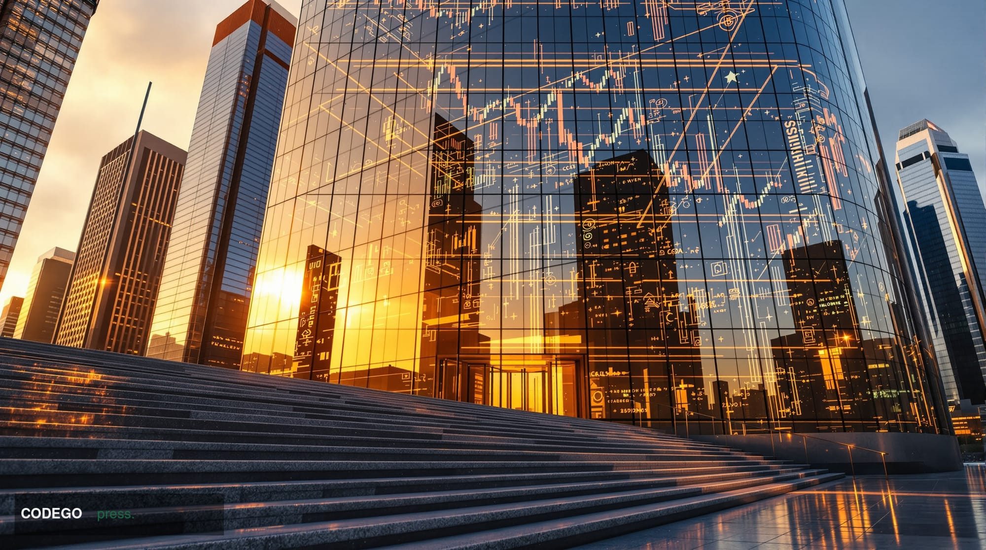 A photorealistic editorial photograph capturing the modern financial markets convergence of traditional and crypto investing,
