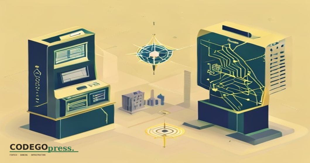 flat 3D isometric vector editorial illustration, banking-green primary (#1A6B43), cream background, gold and navy accents, so
