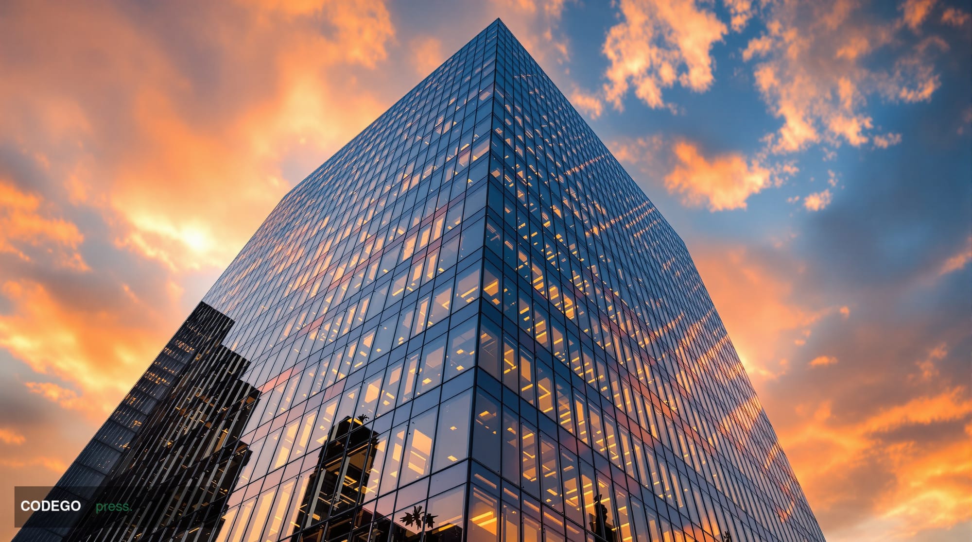 A photorealistic editorial photograph capturing Anthropic's San Francisco headquarters building at golden hour, with the comp