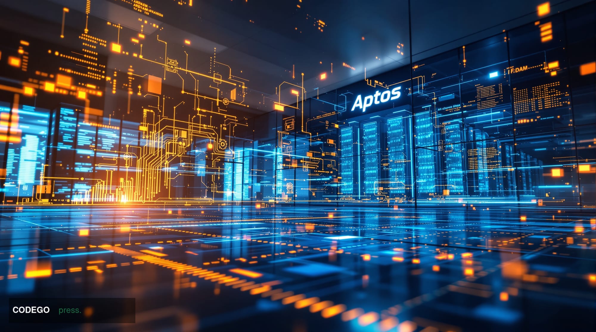 A cinematic editorial photograph showcasing the intersection of artificial intelligence and blockchain technology. The scene 