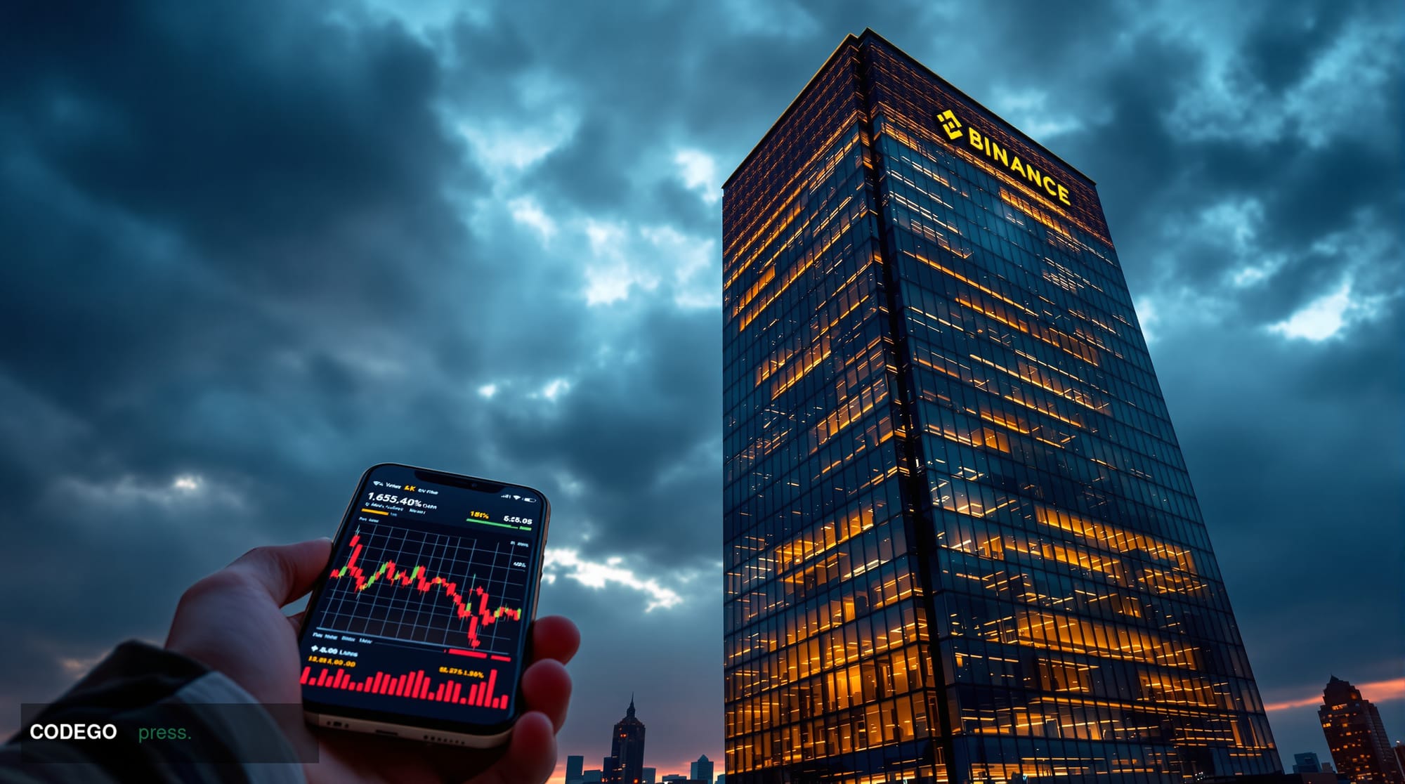 A dramatic wide-angle photograph of <a href="https://www.binance.com" target="_blank" rel="noopener">Binance</a>'s modern cor