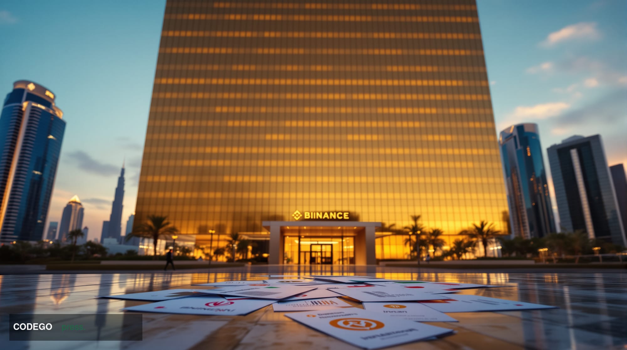 A dramatic editorial photograph of <a href="https://www.binance.com" target="_blank" rel="noopener">Binance</a>'s distinctive