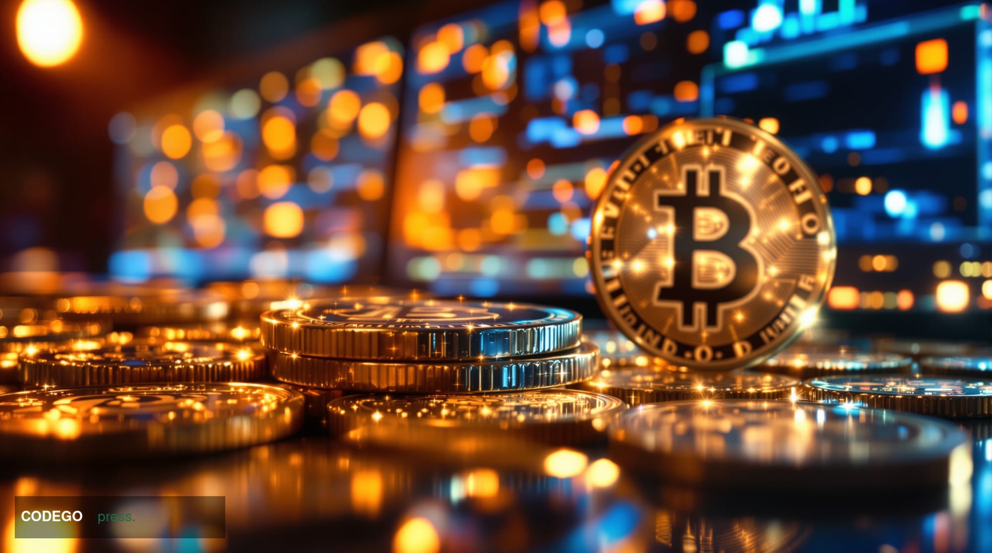 A cinematic editorial photograph showcasing Bitcoin's transformation into a permanent digital archive. The scene features a d