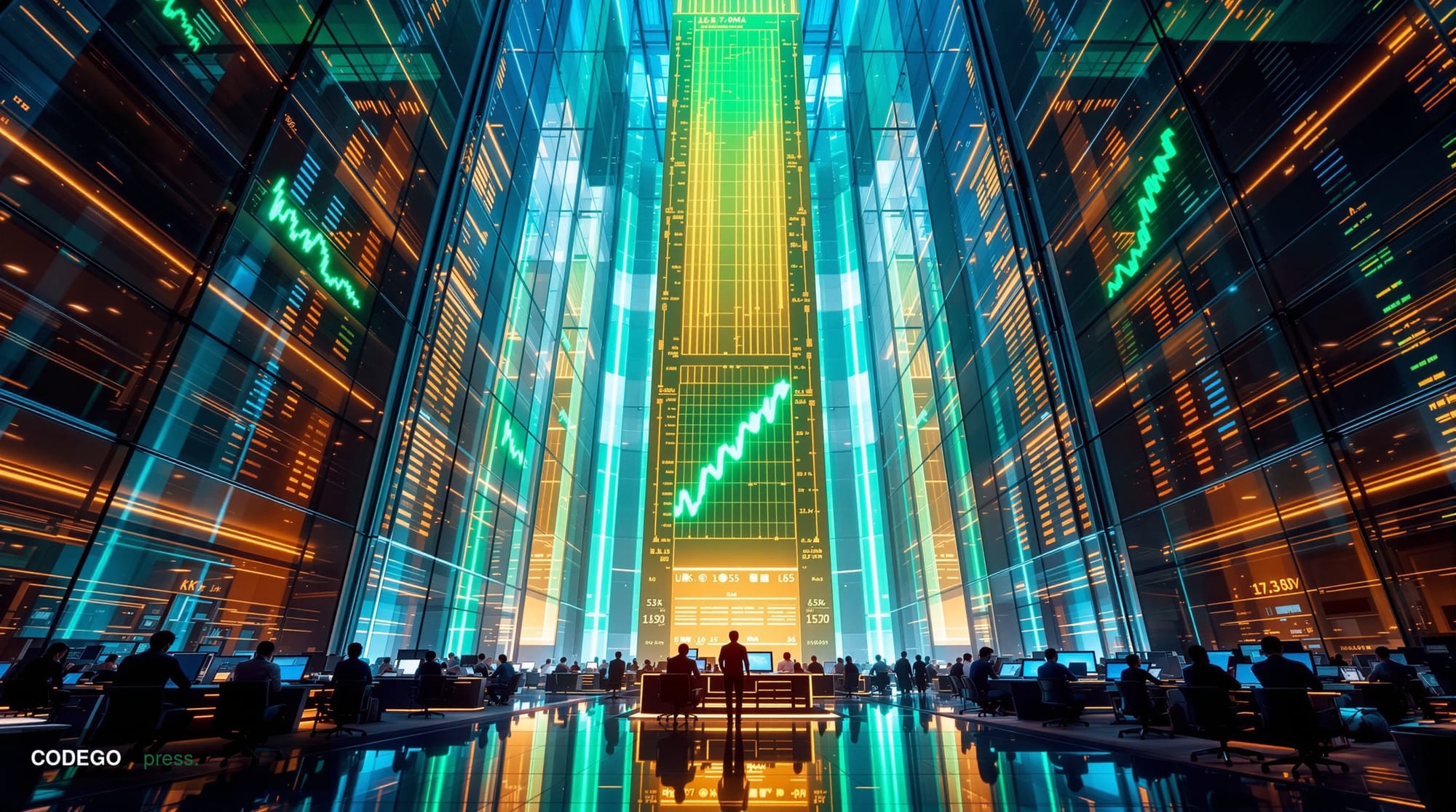 A cinematic editorial photograph showcasing Bitcoin's market momentum at the $80,000 level. The scene captures a modern crypt
