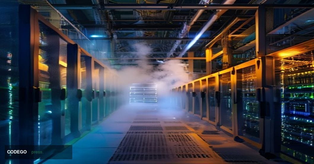 A cinematic editorial photograph capturing the intersection of cryptocurrency mining and AI infrastructure, shot from a low a