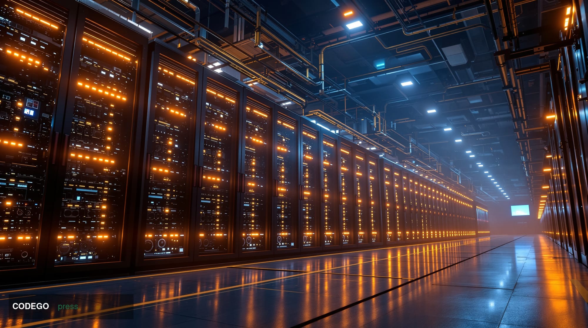 A cinematic editorial photograph capturing the convergence of cryptocurrency mining and AI infrastructure through a dramatic 