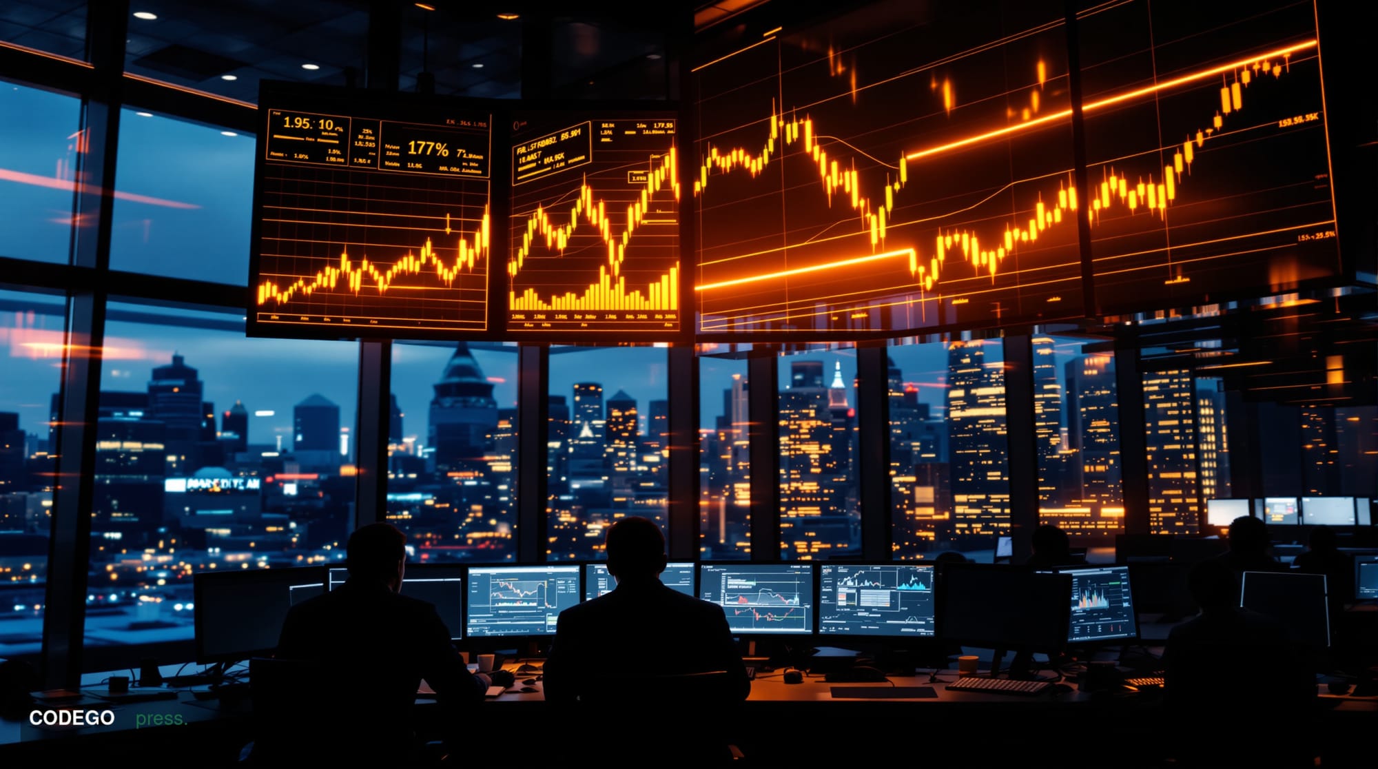A photorealistic editorial photograph capturing Bitcoin's price resistance at the $82,000 level, shot from a dramatic low ang
