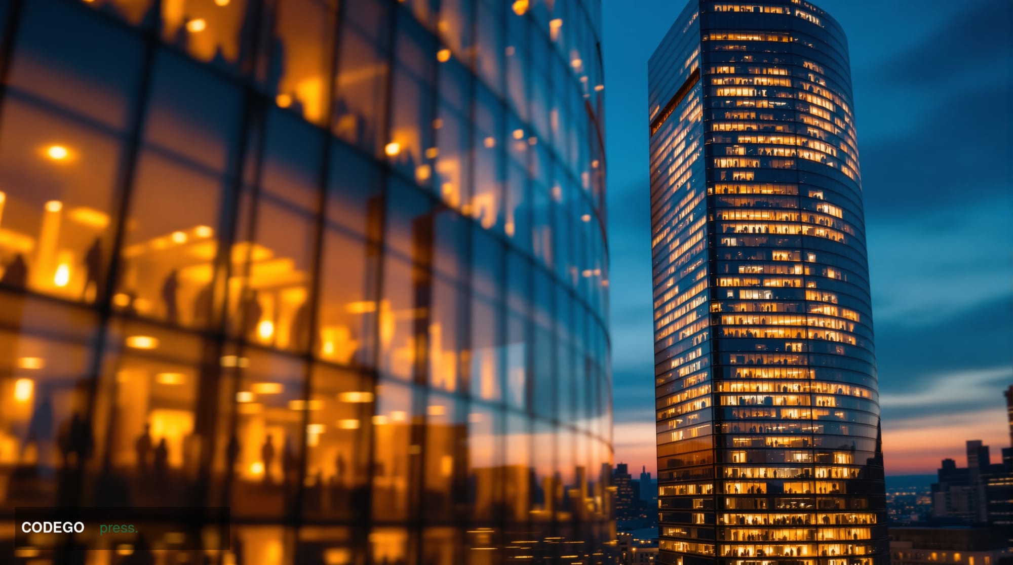 A cinematic editorial photograph showcasing the BNP Paribas headquarters building in La Défense, Paris, captured during the g