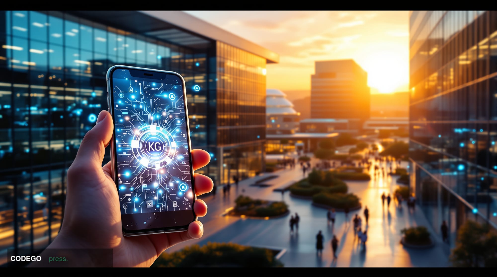A cinematic editorial photograph showing the Google headquarters campus in Mountain View, California, with the distinctive co