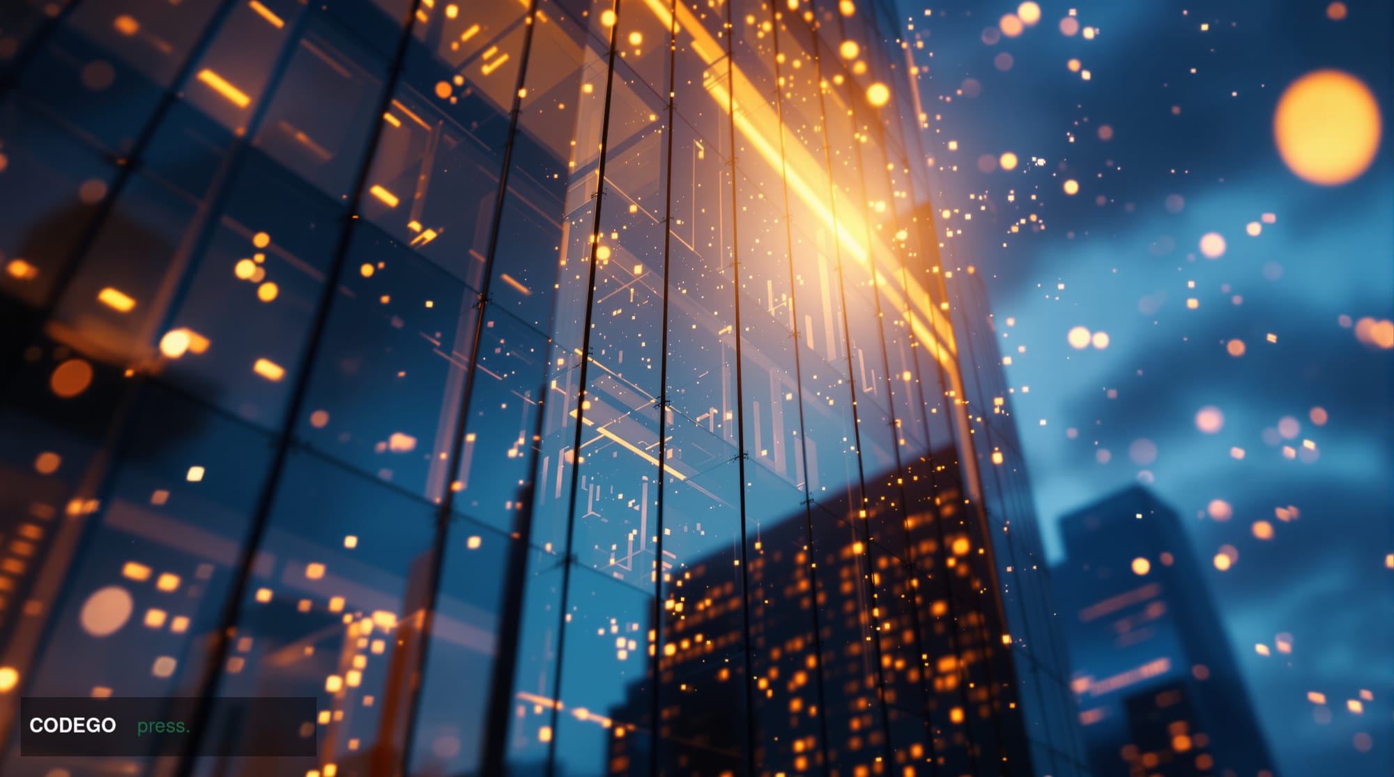 A dramatic cinematic editorial photograph showcasing the convergence of traditional finance and digital assets through archit