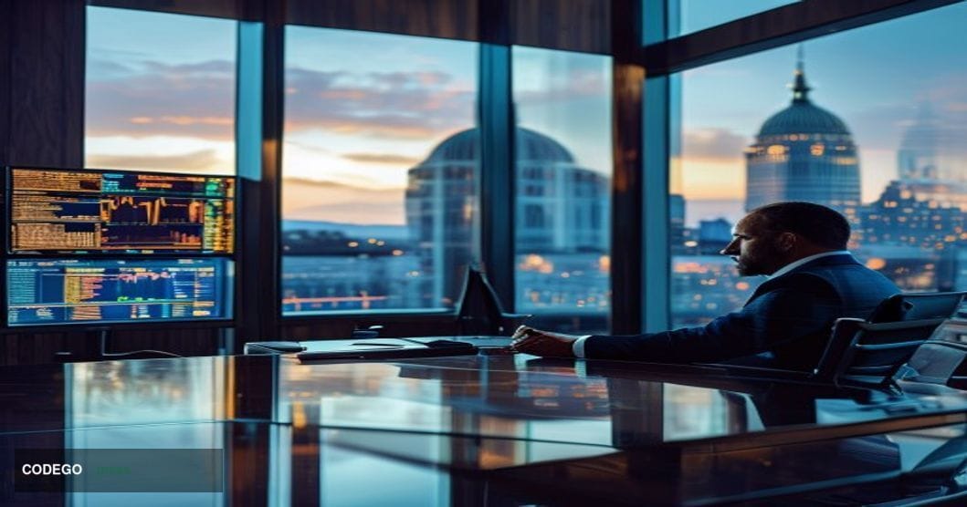 # Image Prompt

A modern federal regulatory office setting in Washington D.C., photographed from a slight low angle showing a