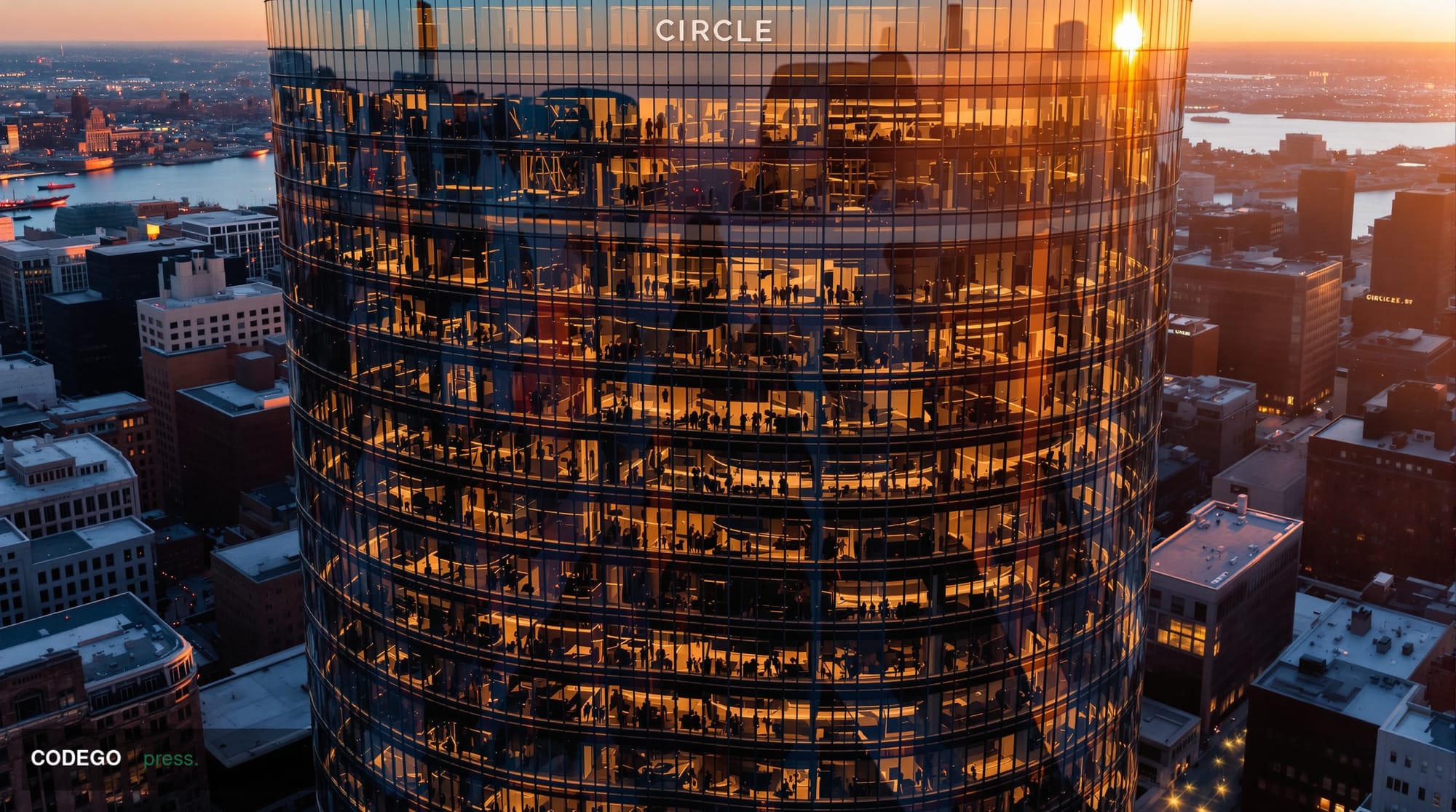 A photorealistic aerial view of <a href="https://www.circle.com" target="_blank" rel="noopener">Circle</a>'s Boston headquart