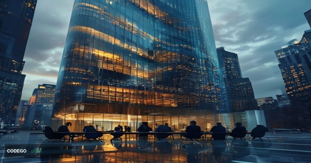 A photorealistic cinematic editorial photograph of Citigroup's iconic headquarters at 388 Greenwich Street in New York City's