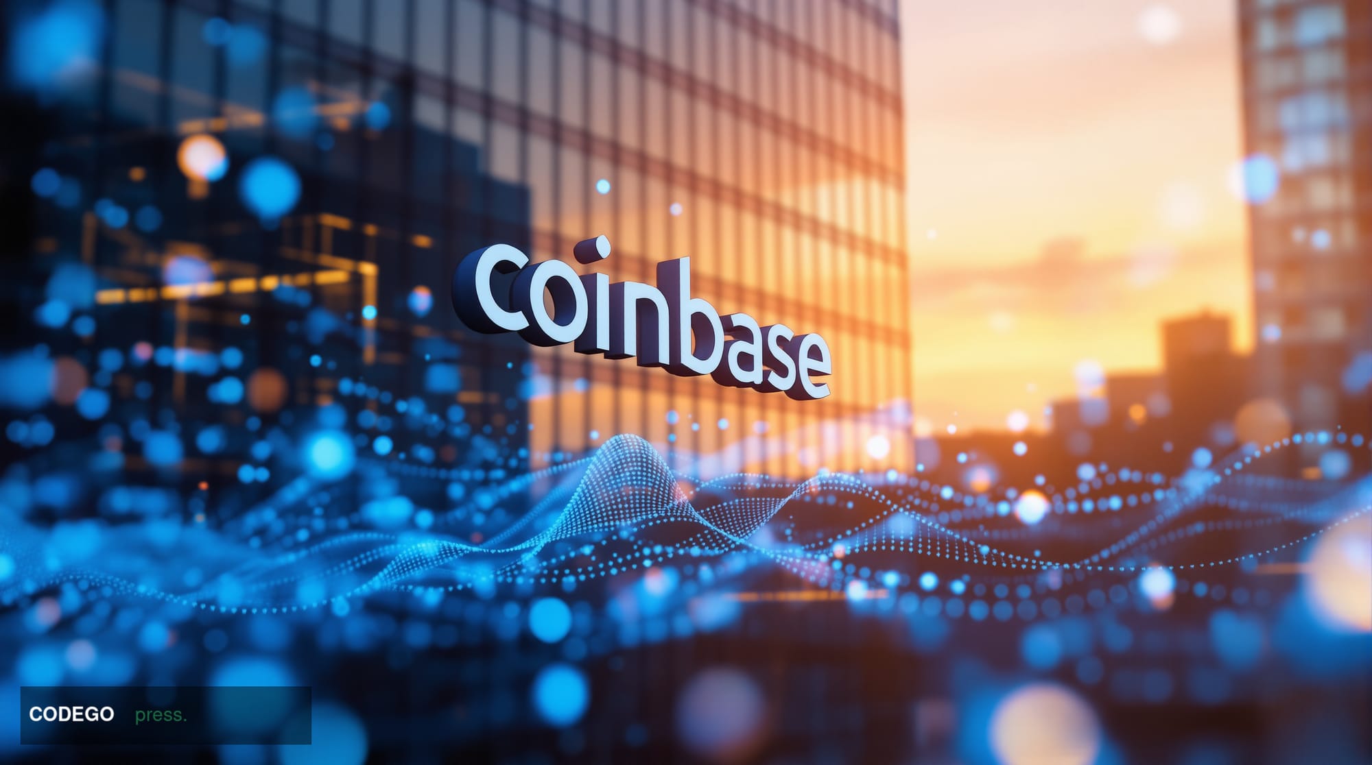 A cinematic editorial photograph showing <a href="https://www.coinbase.com" target="_blank" rel="noopener">Coinbase</a>'s mod