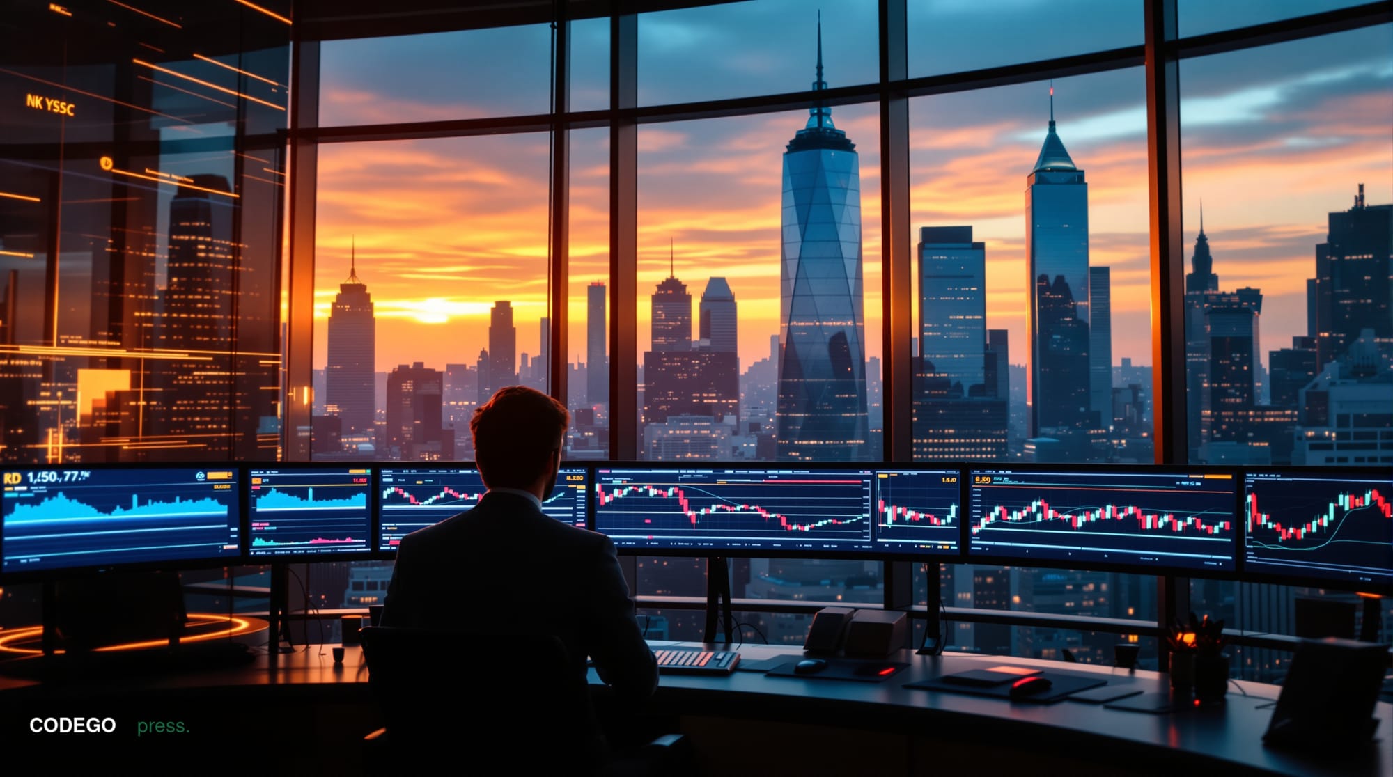 A dramatic editorial photograph capturing the volatile nature of cryptocurrency markets, specifically focused on Dogecoin's r