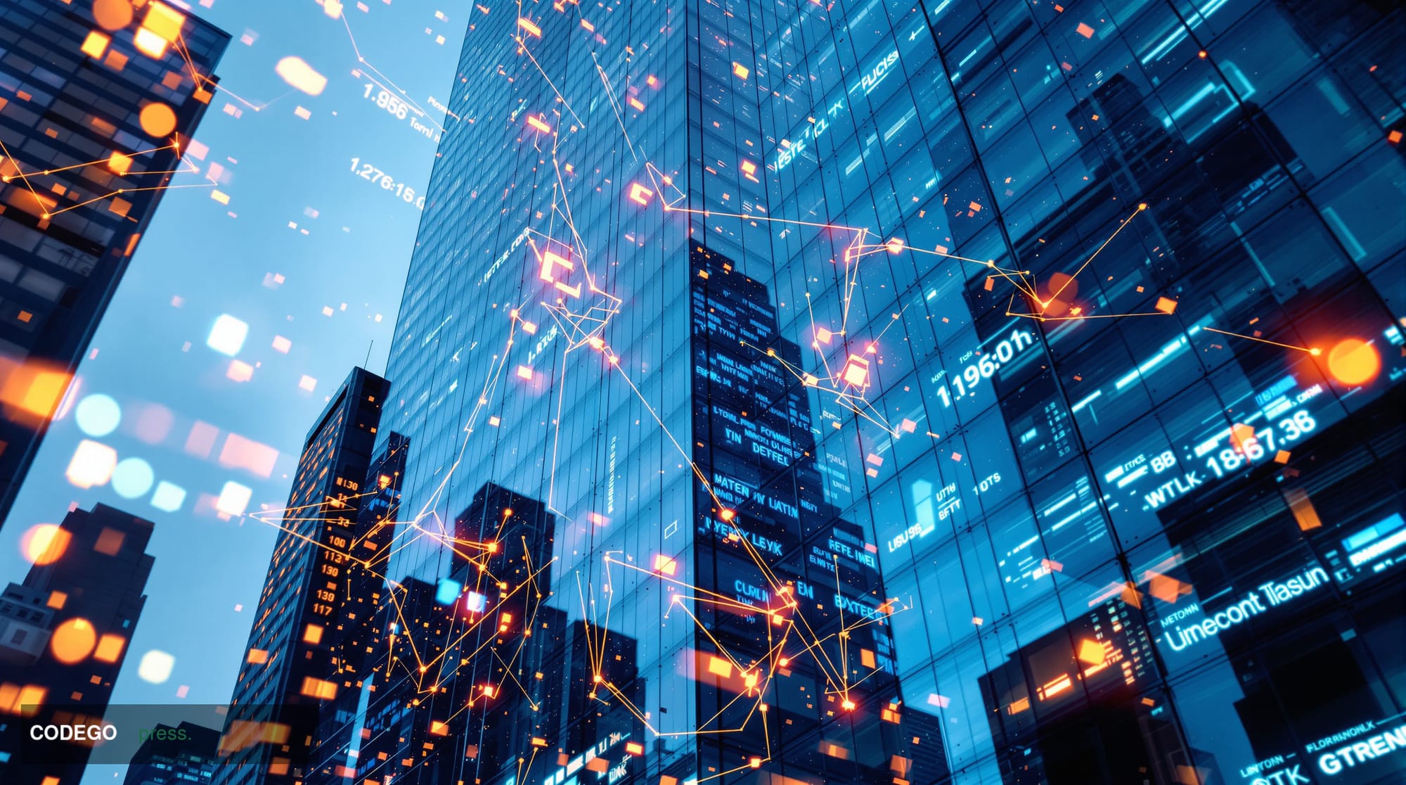 A cinematic editorial photograph capturing the transformation of traditional financial infrastructure through tokenization te