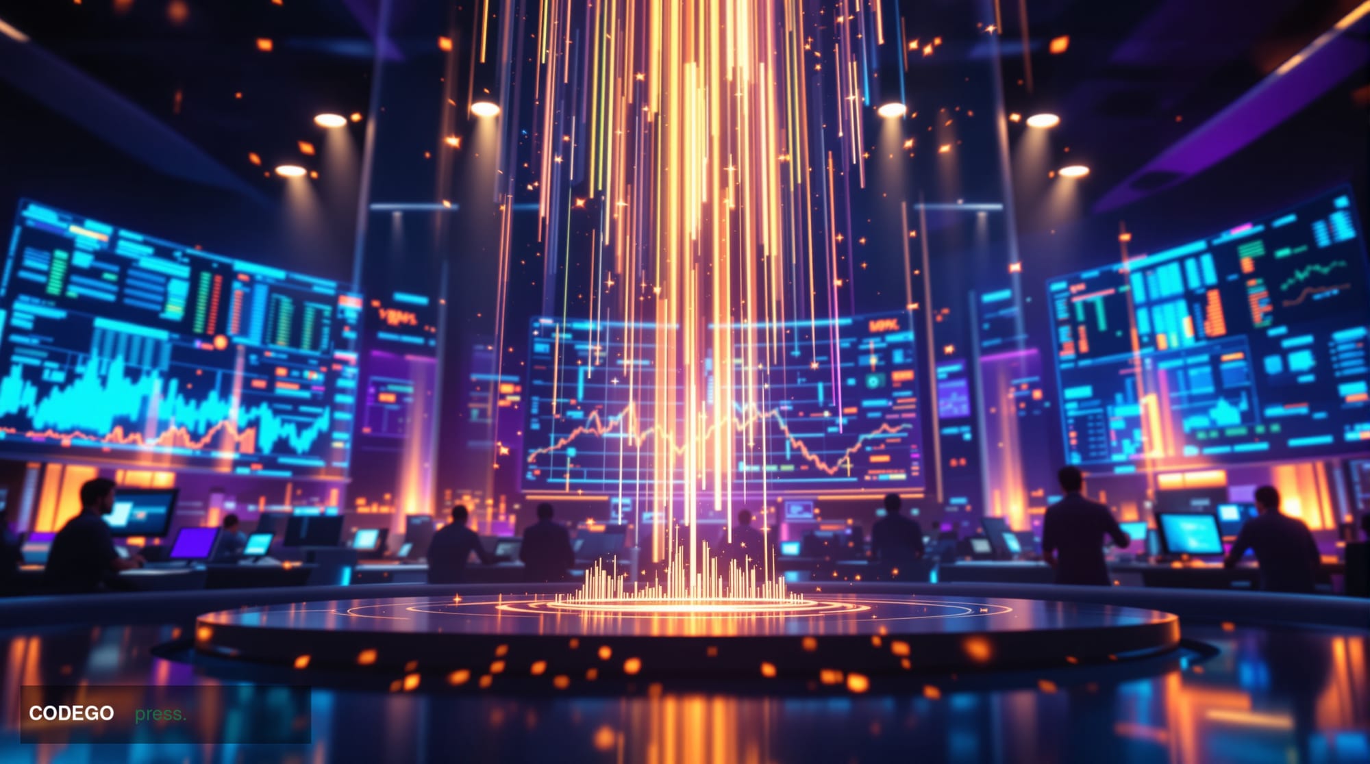 A photorealistic editorial photograph showcasing the dramatic surge of digital assets flowing between blockchain networks. Th