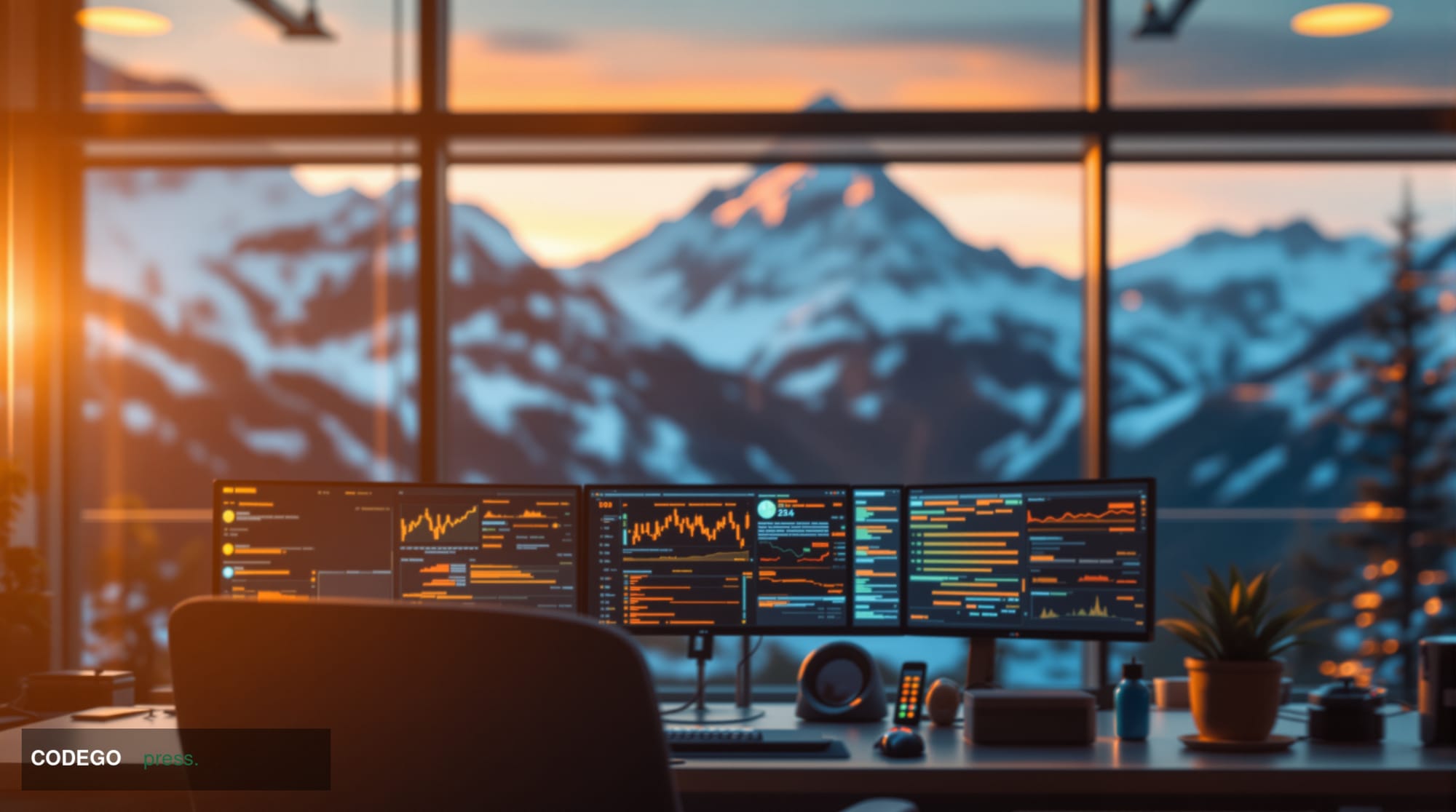 A cinematic editorial photograph of the Ethereum Foundation's headquarters or a modern blockchain development office in Zug, 