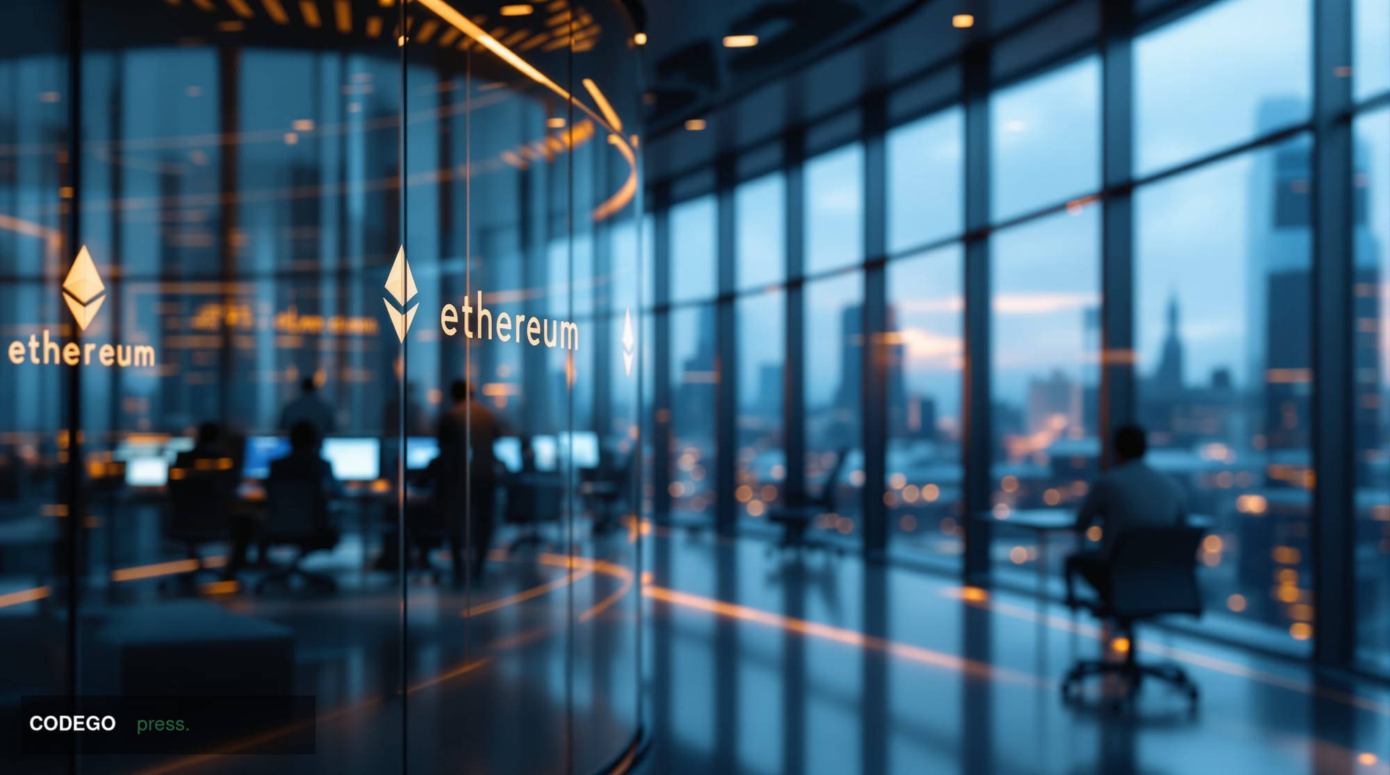 A photorealistic editorial photograph showcasing the <a href="https://ethereum.org" target="_blank" rel="noopener">Ethereum F