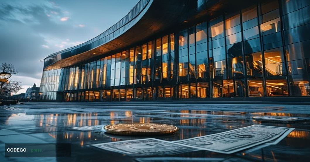 A photorealistic editorial photograph showing the imposing European Commission building in Brussels, Belgium, with its distin