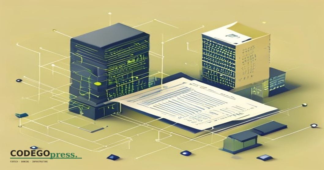 flat 3D isometric vector editorial illustration, banking-green primary (#1A6B43), cream background, gold and navy accents, so