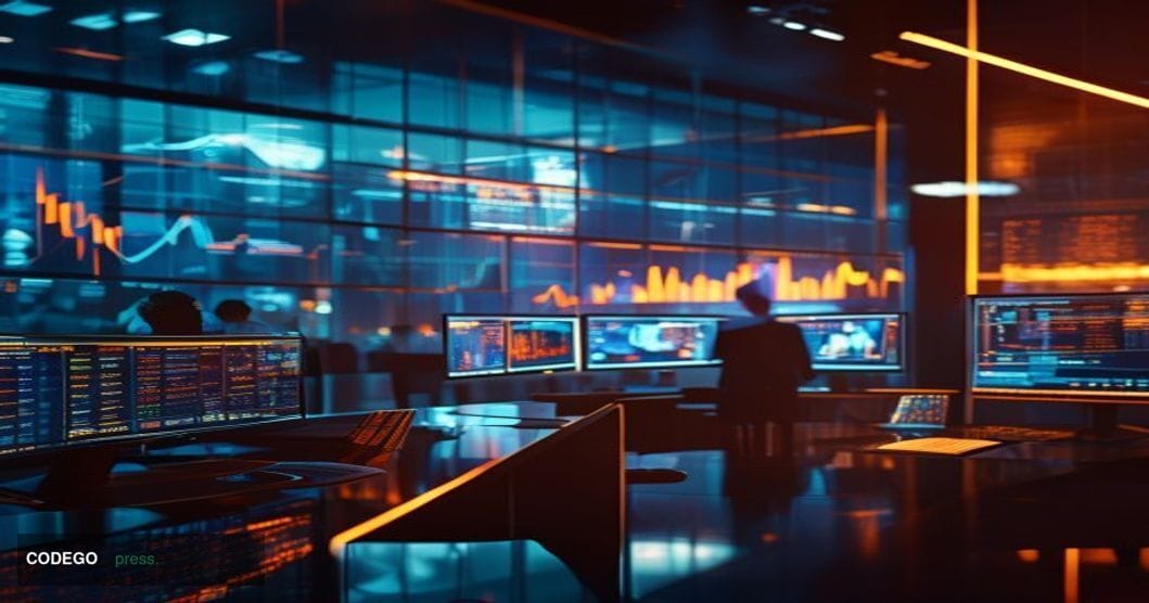A photorealistic editorial photograph capturing the tension between traditional and revolutionary trading approaches. The sce