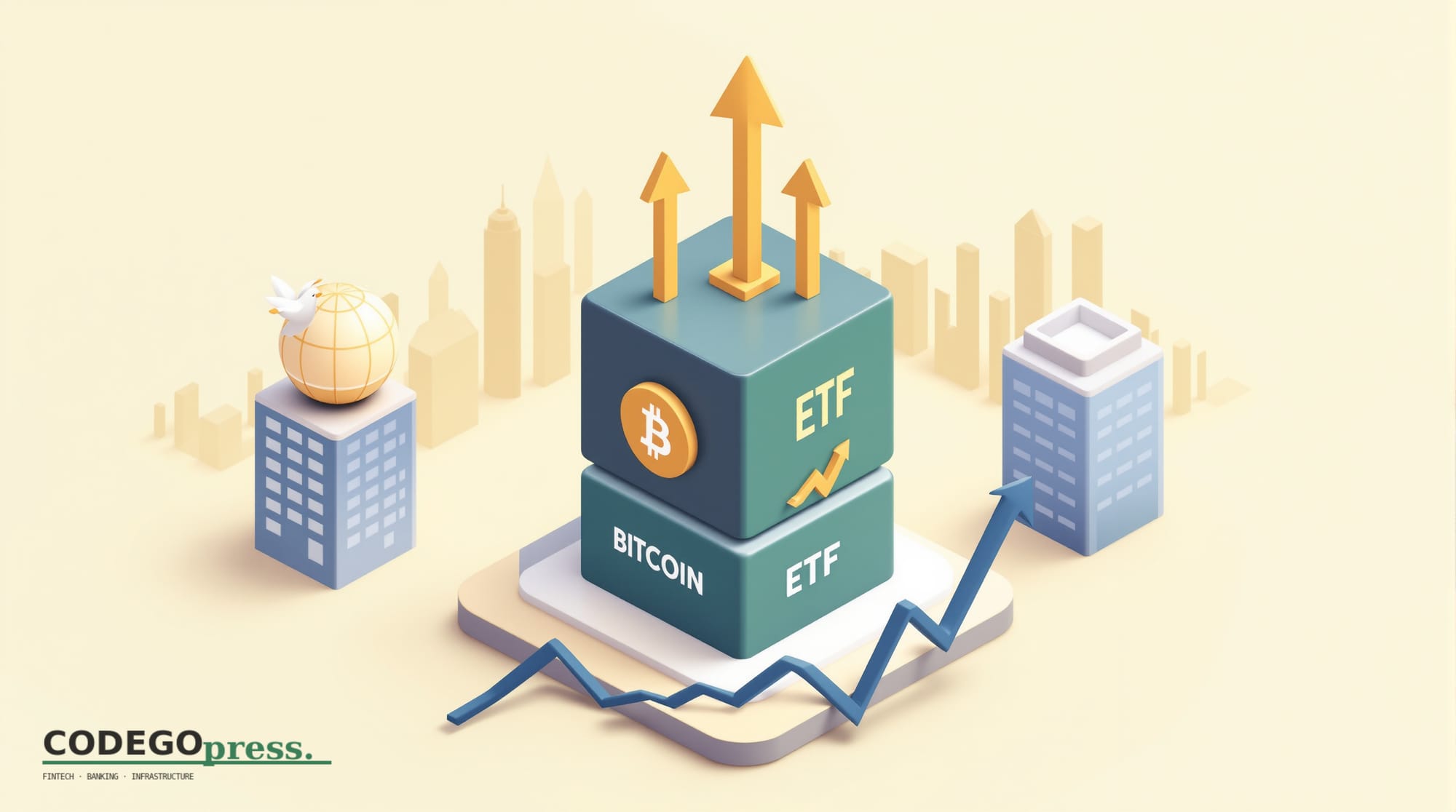 Flat 3D isometric vector editorial illustration in banking-green (#1A6B43) with cream background. Show a vertical stack of th