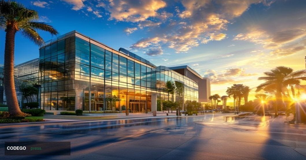 A photorealistic editorial photograph capturing the essence of regional bank expansion in Florida's financial landscape. The 