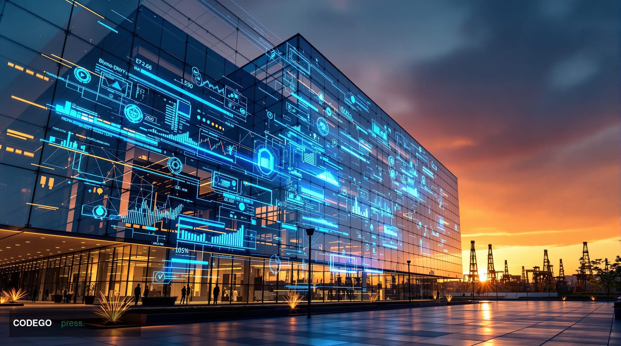 A cinematic editorial photograph showcasing the convergence of traditional energy trading and cryptocurrency markets. The for