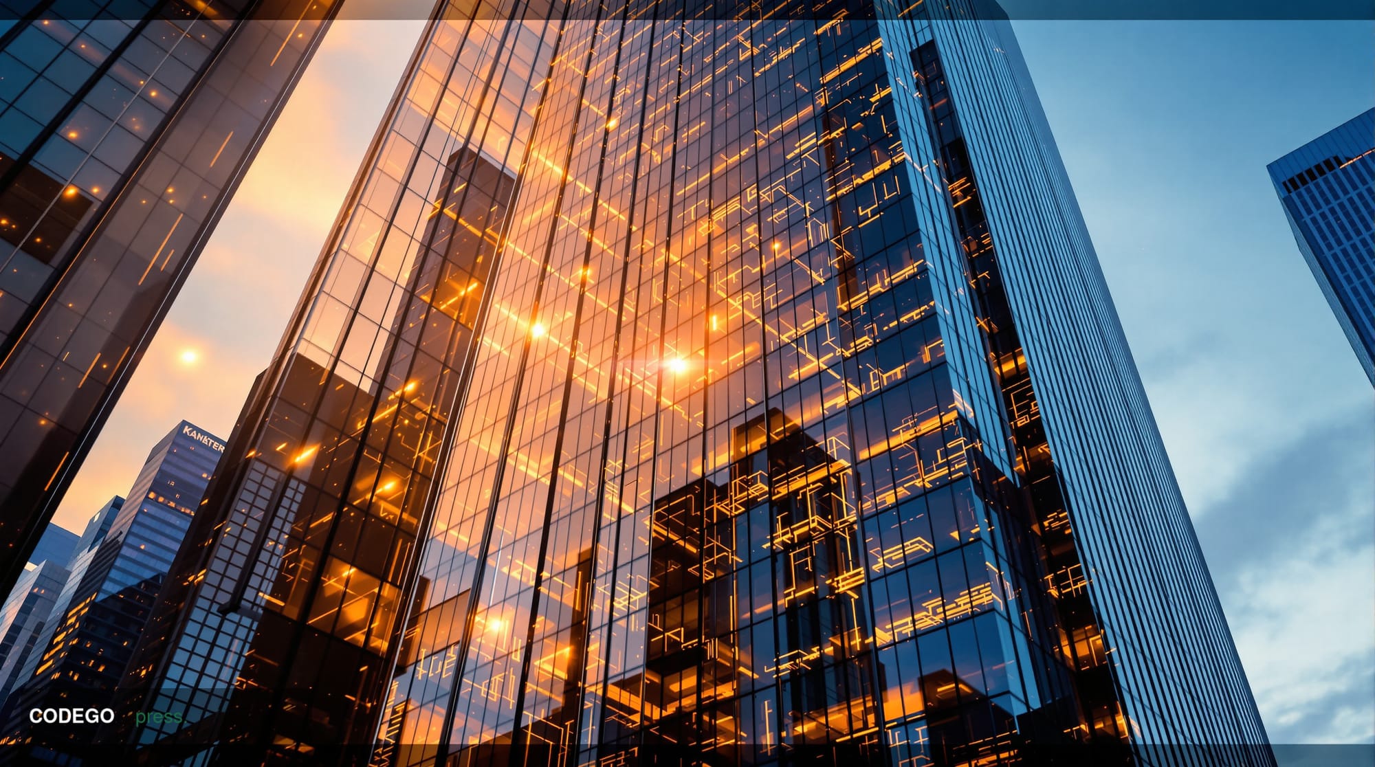 Photorealistic 8K editorial photograph of JPMorgan Chase's iconic headquarters at 270 Park Avenue in New York City, shot from