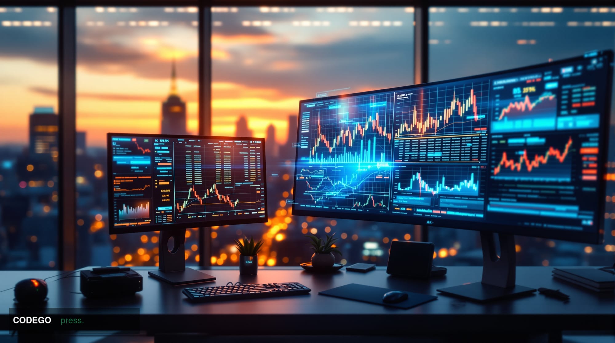 A photorealistic editorial photograph showcasing advanced AI technology in financial document analysis. The scene features a 