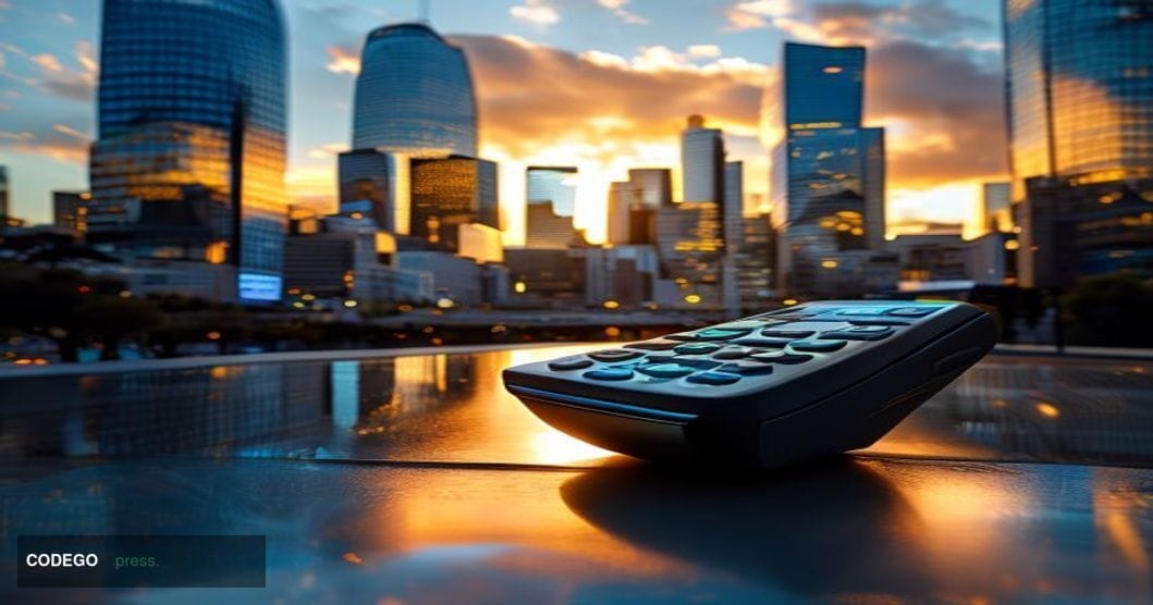 A photorealistic editorial photograph showcasing the intersection of traditional and digital payments in Australia's financia