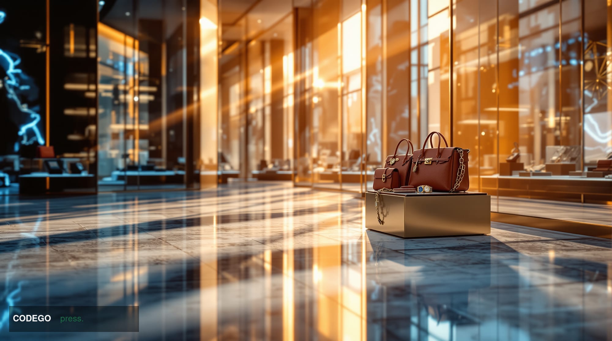A sophisticated luxury retail environment showcasing the intersection of primary and secondary markets, photographed in a hig