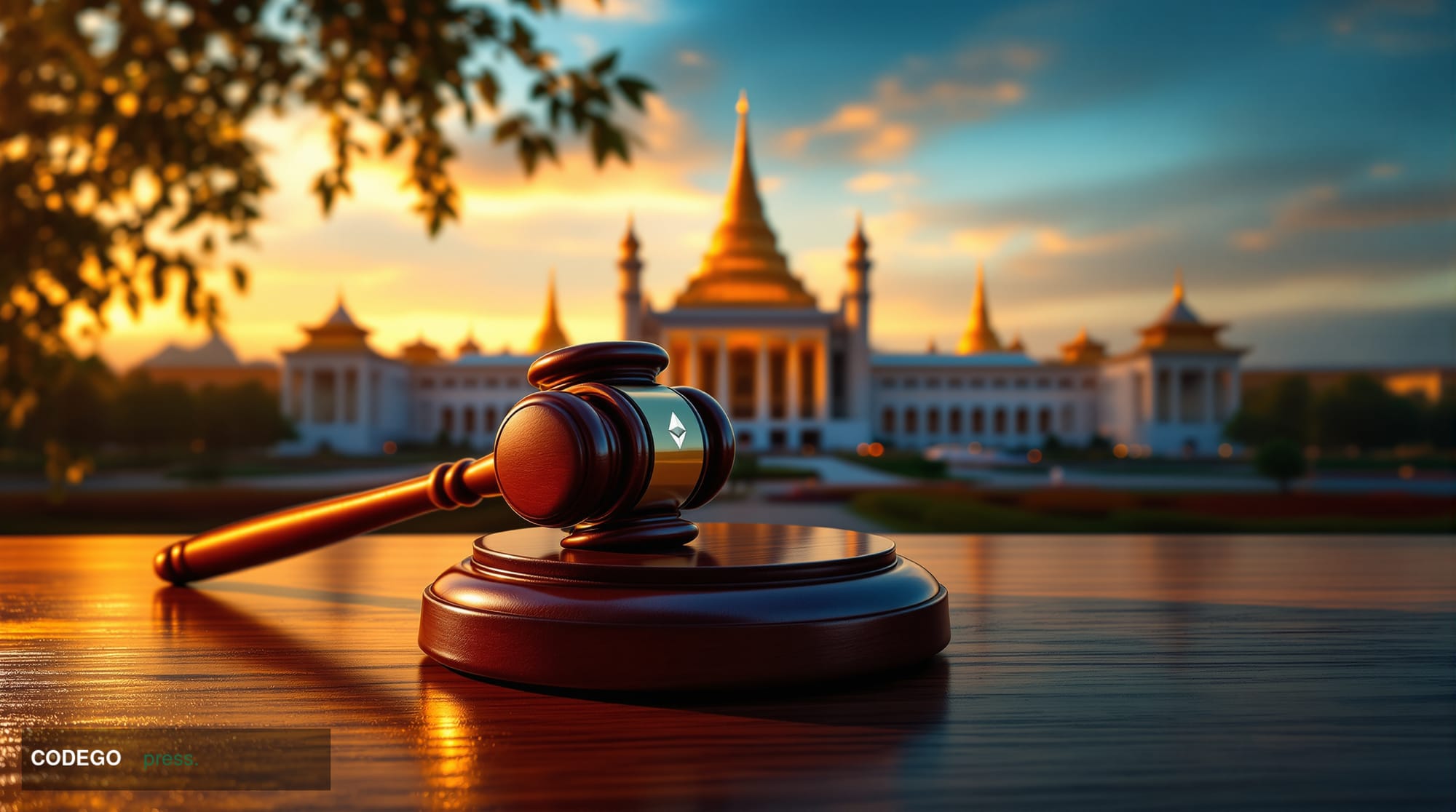 A dramatic photorealistic editorial photograph showing Myanmar's capital Naypyidaw with the distinctive parliamentary complex