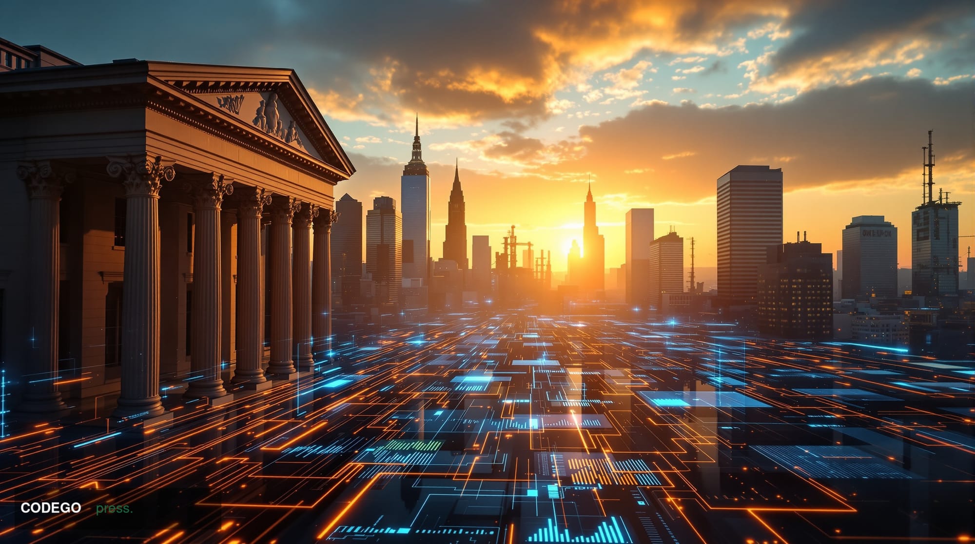 A cinematic editorial photograph capturing the convergence of traditional energy markets and cryptocurrency trading through t