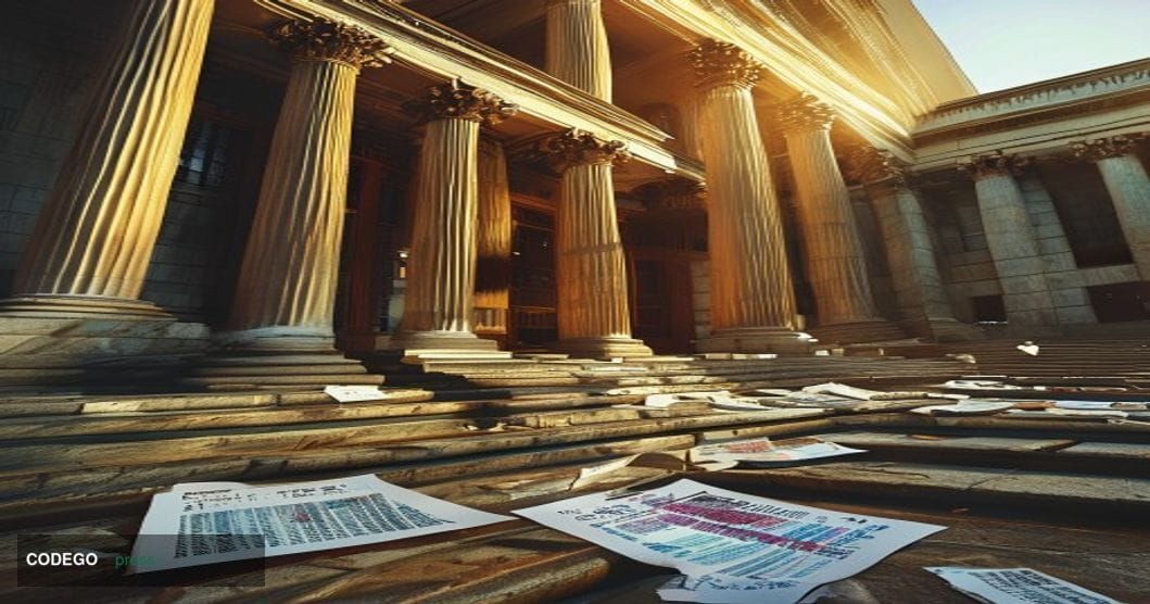 A photorealistic editorial news photograph showing the stark contrast between cryptocurrency trading promises and criminal ju