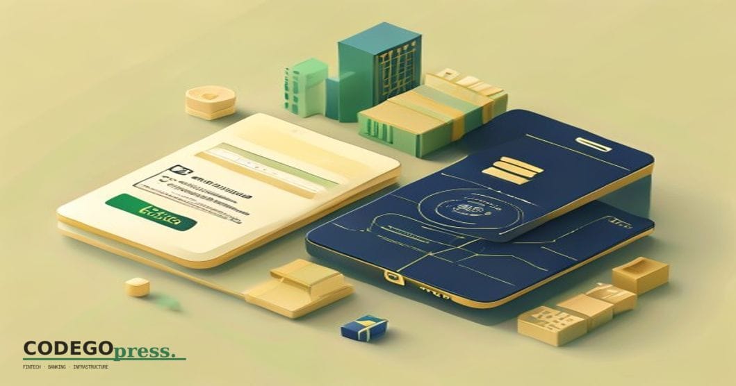 Flat 3D isometric vector editorial illustration showing: (1) a platinum credit card with geometric beveled edges in cream and