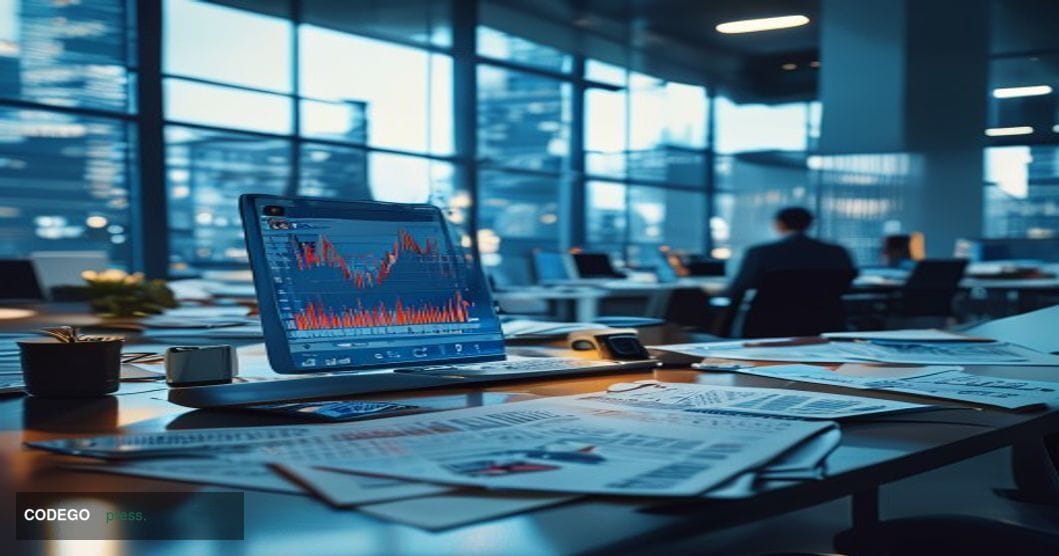 # Image Prompt: SEC Crypto Fraud Investigation

A dramatic overhead shot of a federal investigator's desk in a modern SEC off