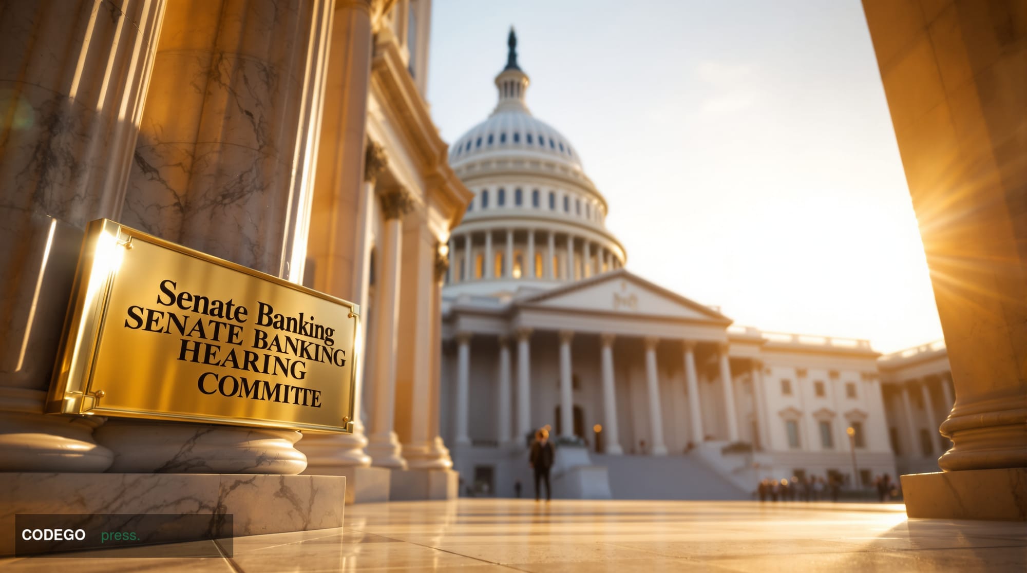 A cinematic editorial photograph of the United States Capitol building's iconic dome and neoclassical architecture, shot duri