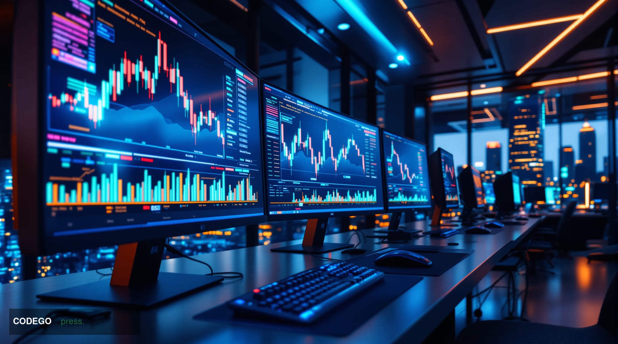 A dramatic editorial photograph capturing the essence of cryptocurrency market momentum building into the weekend. The scene 