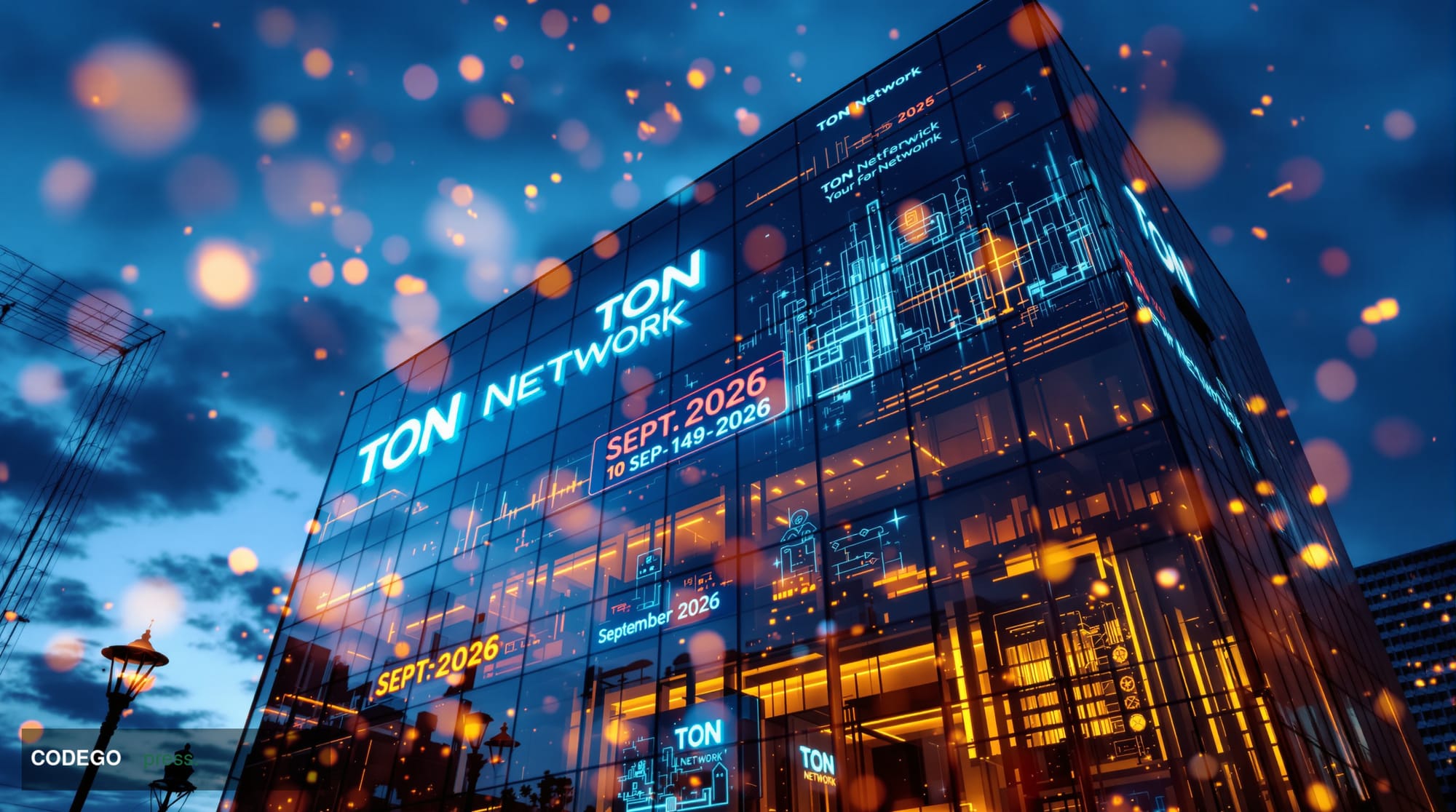 A dramatic editorial photograph capturing the urgency of the Toncoin bridge closure, featuring a modern cryptocurrency exchan
