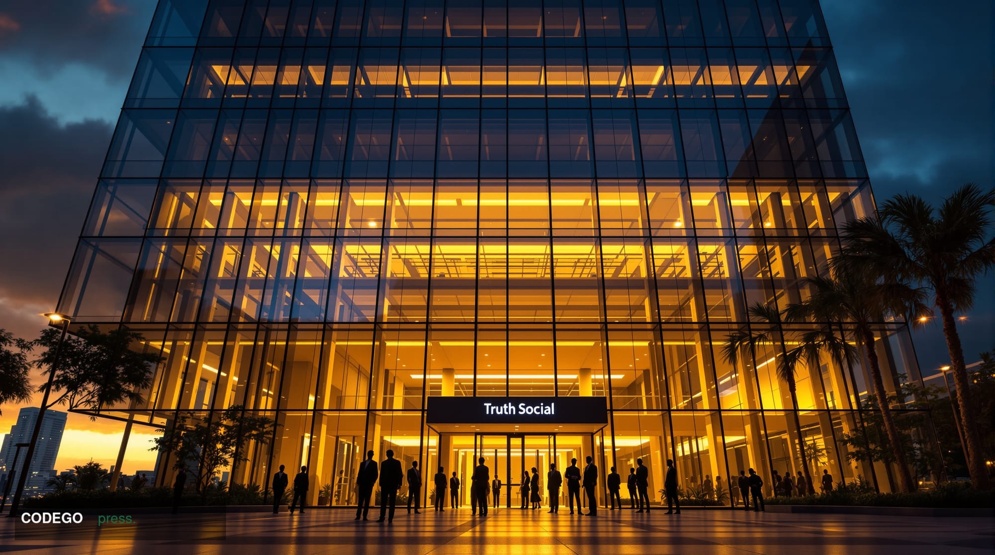 A cinematic editorial photograph capturing the convergence of political and financial power around cryptocurrency regulation.