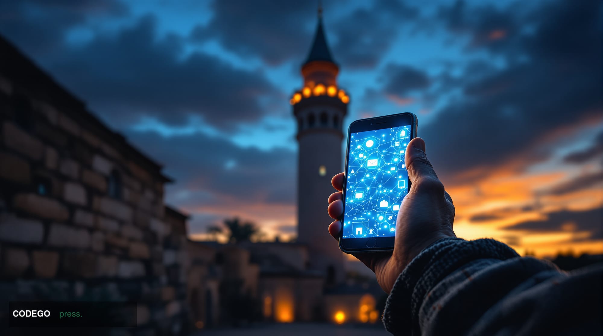 A cinematic editorial photograph capturing the intersection of traditional Turkish agriculture and digital fraud, shot from a