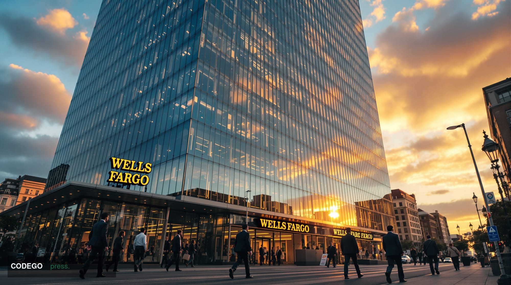 A photorealistic editorial photograph showing <a href="https://www.wellsfargo.com" target="_blank" rel="noopener">Wells Fargo