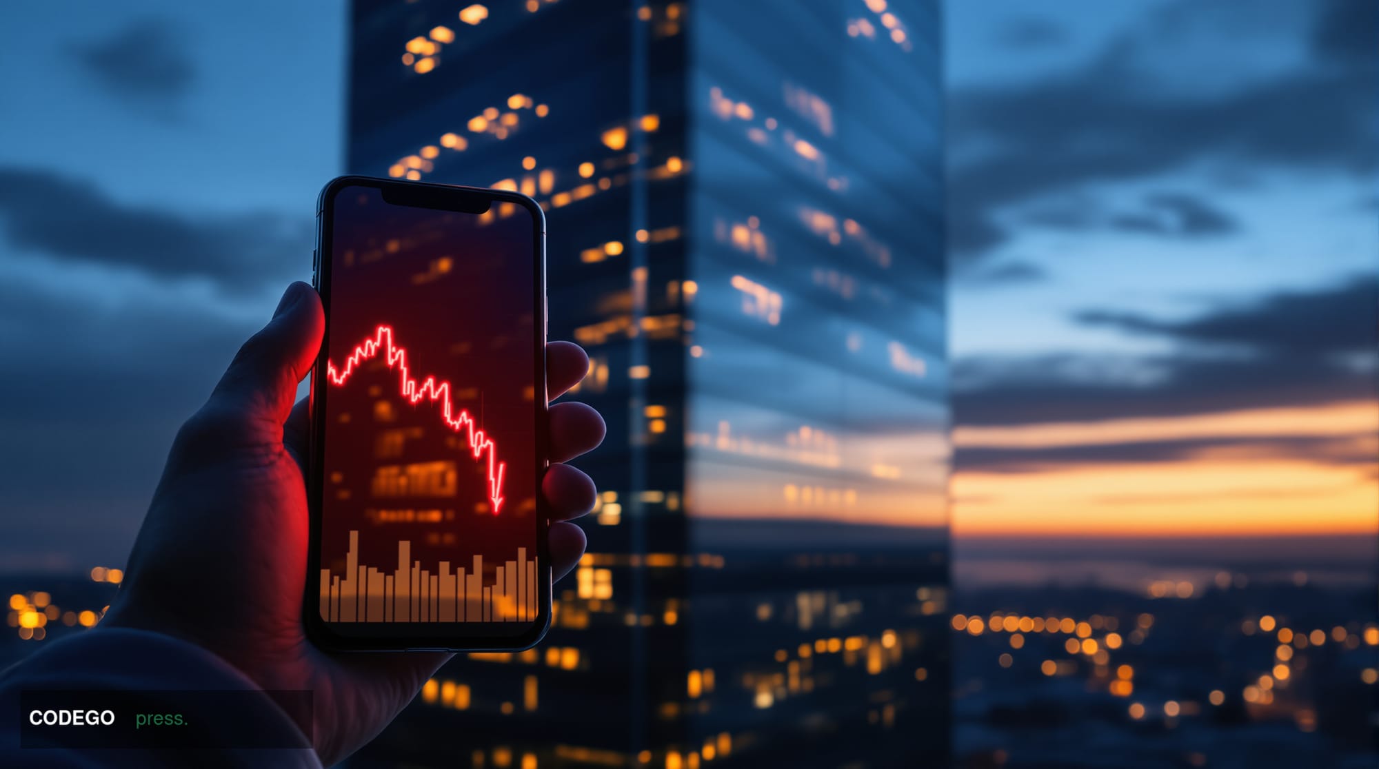 A photorealistic editorial photograph showcasing Ripple's corporate headquarters in San Francisco's financial district at dus