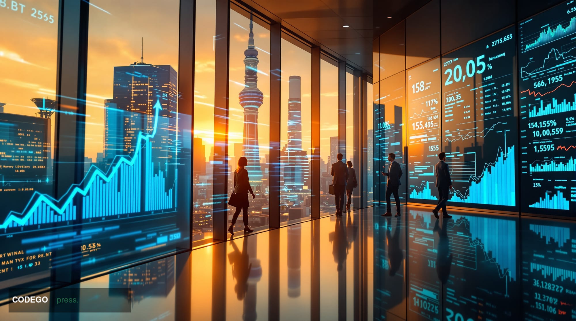 A dramatic photorealistic editorial photograph showcasing explosive fintech growth through visual metaphor. The scene feature