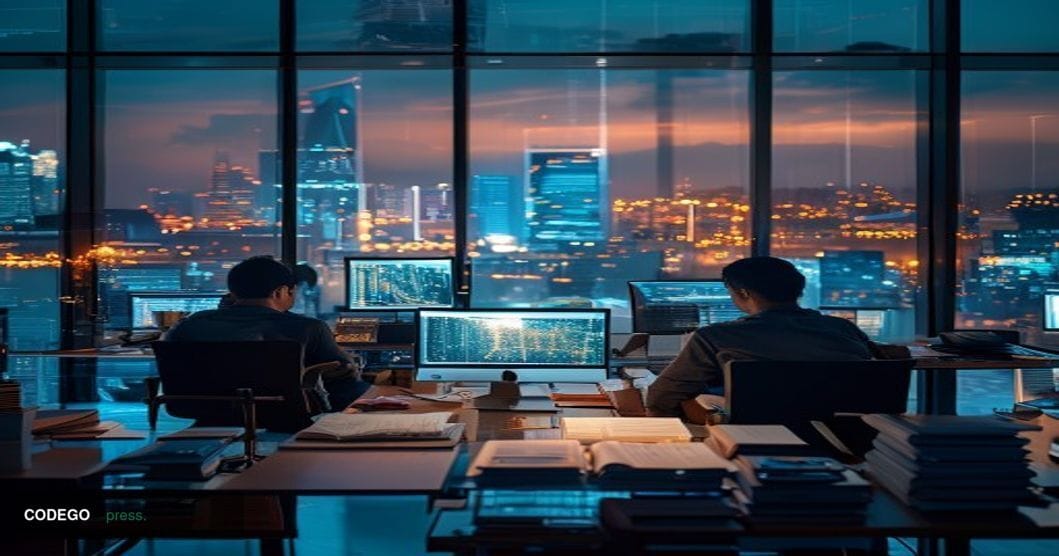 A photorealistic editorial photograph of a modern Asian fintech startup office in Singapore or Hong Kong, showing young entre