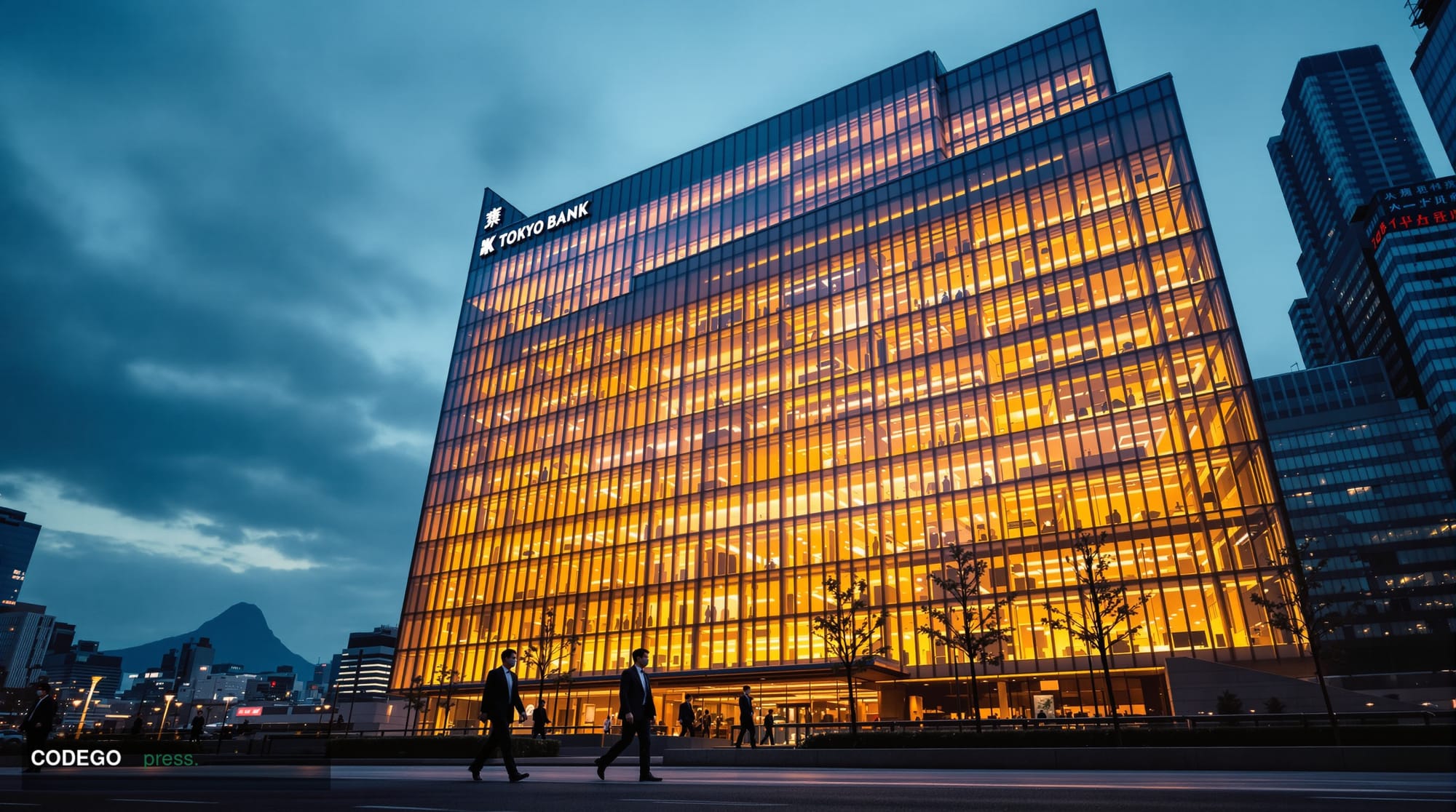 A dramatic wide-angle photograph of the <a href="https://www.boj.or.jp" target="_blank" rel="noopener">Bank of Japan</a> head