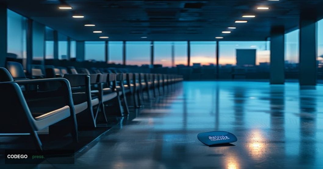 # Image Prompt:

A stark, minimalist composition of an empty modern conference hall with rows of vacant chairs facing a dark 